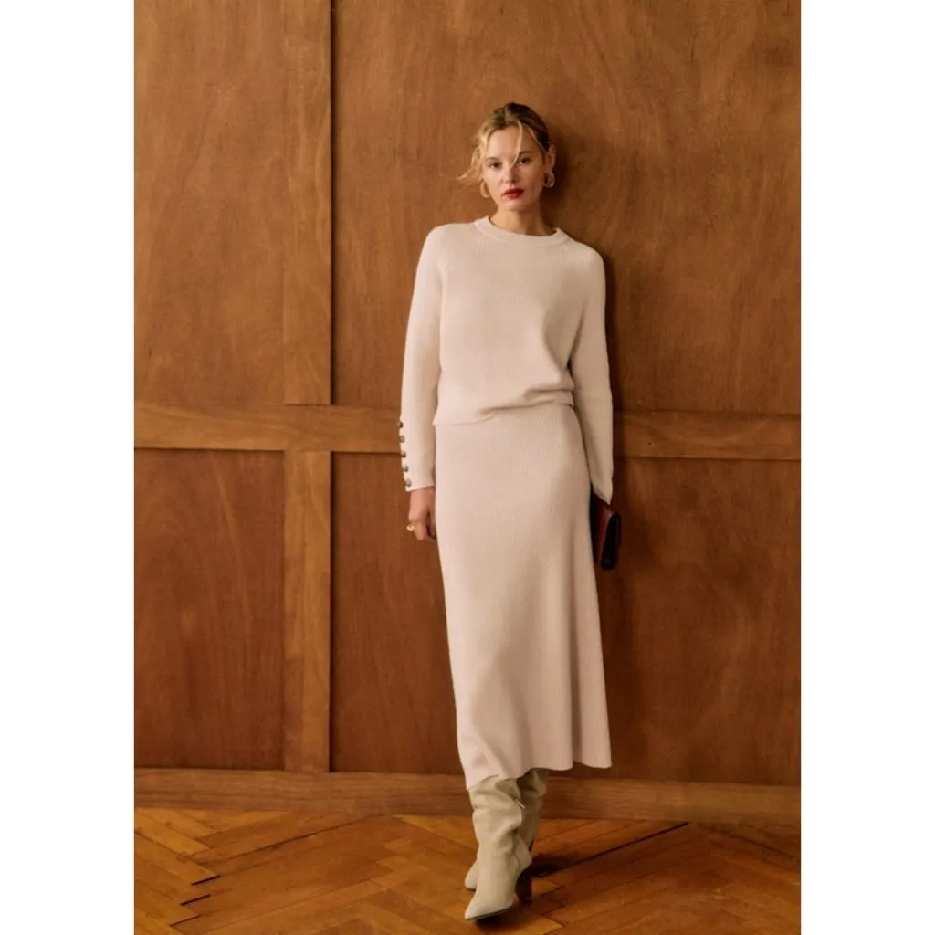 NWT Sezane Naelle in Natural Ribbed Merino Wool Cotton Midi Sweater Skirt XS - Image 9