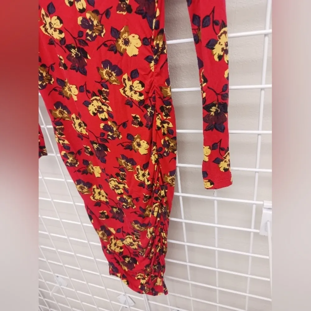 Pea in the Pod Maternity Red Floral Ruched Stretch Dress Women Size M - Image 5