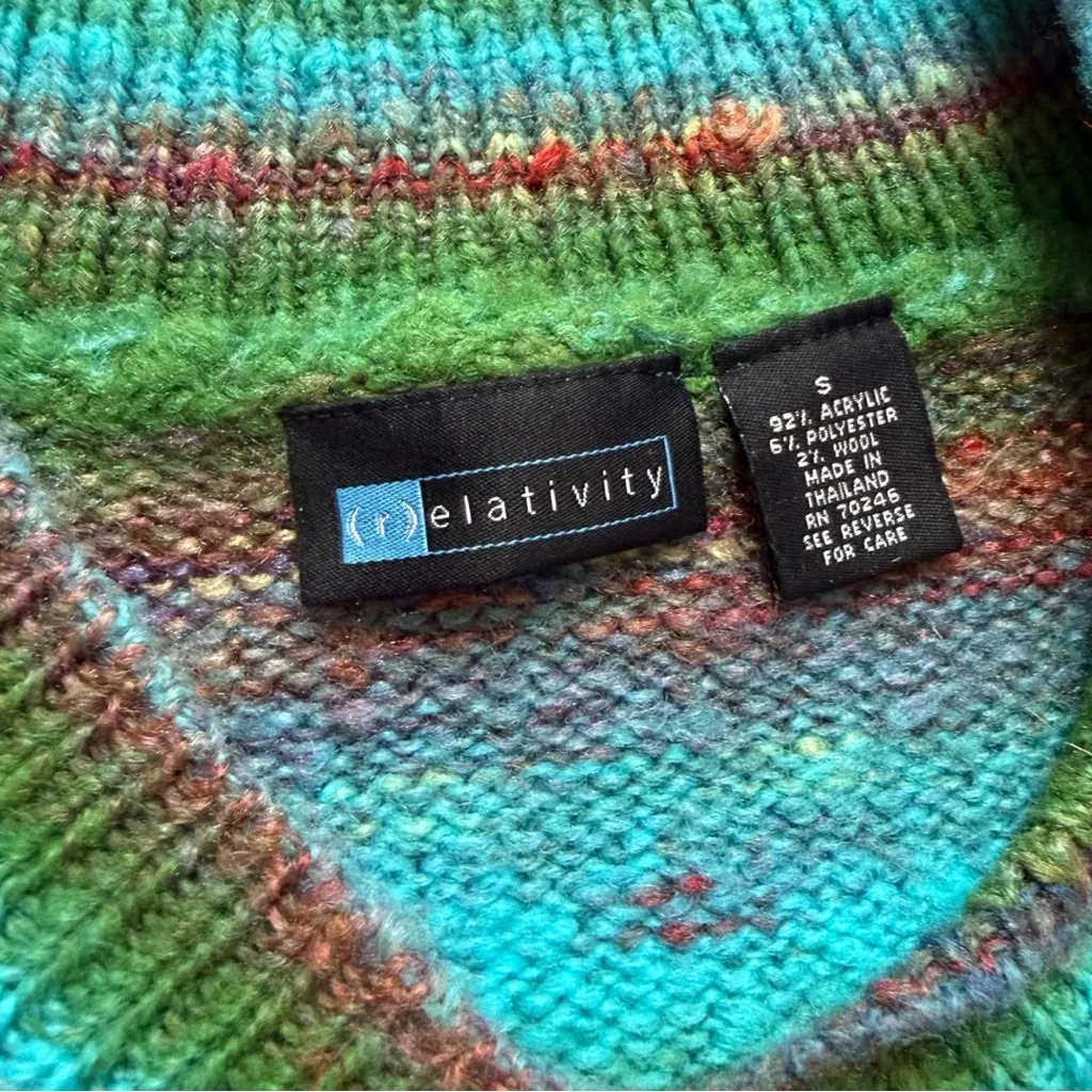 Vintage Y2K Relativity Rainbow Striped V-Neck Sweater Size Small - Image 3