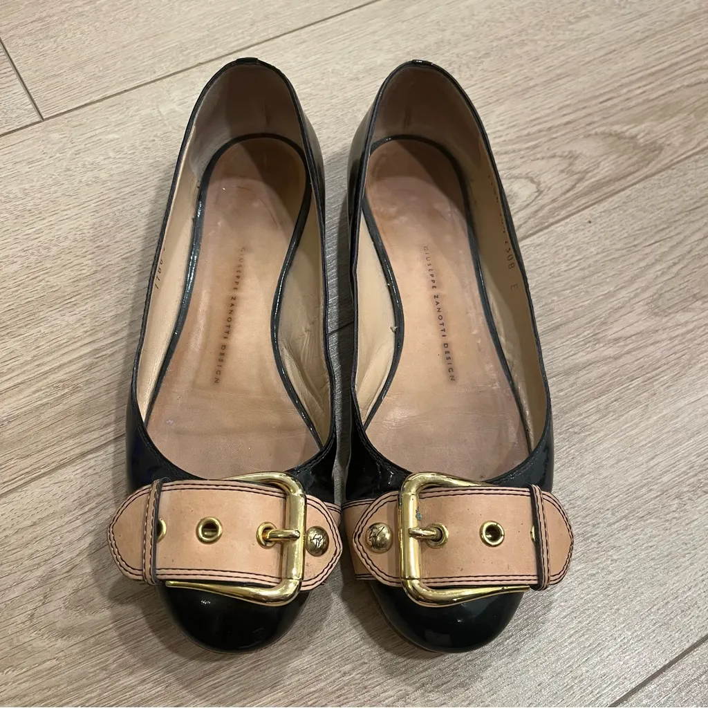 Giuseppe Zanotti Design Black Patent Leather Buckle Ballet Flats Size 38.5/8.5 - Image 3