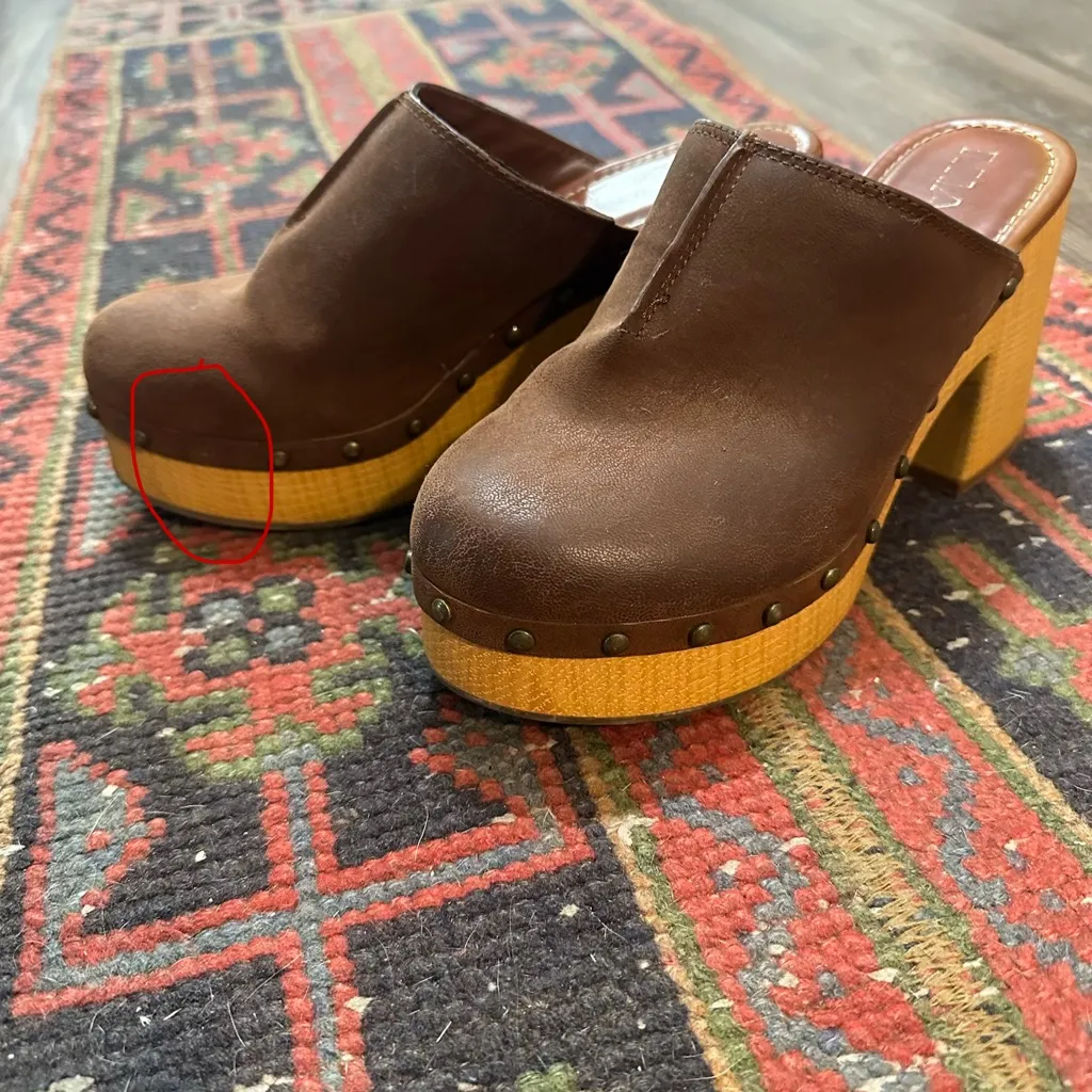 MIA Brown Leather Mules with Wooden Heel - Image 3