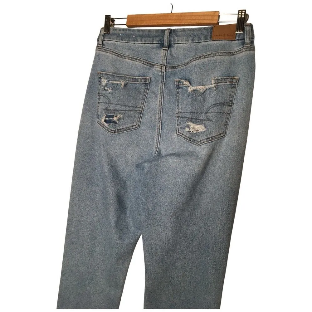 American Eagle Jeans Womens 8 Curvy Mom Jean 90s Distressed Light High Rise Blue - Image 9