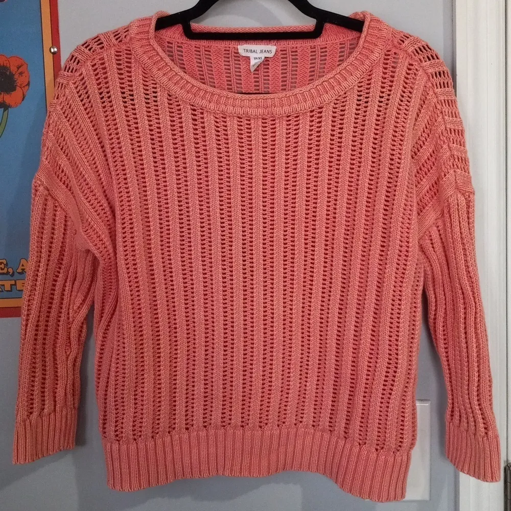 Tribal Open Rib Scoop Neck Sweater in Pink Tulip Size XS - Image 13