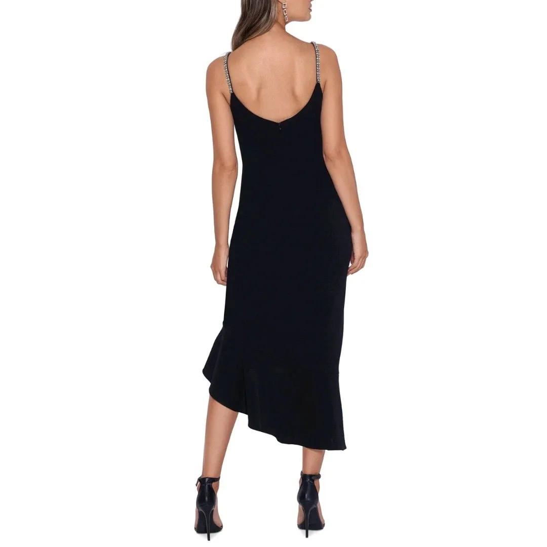 Xscape Women's Cocktail Party Dress Size 8P Black Midi Wedding Guest Night Out - Image 2