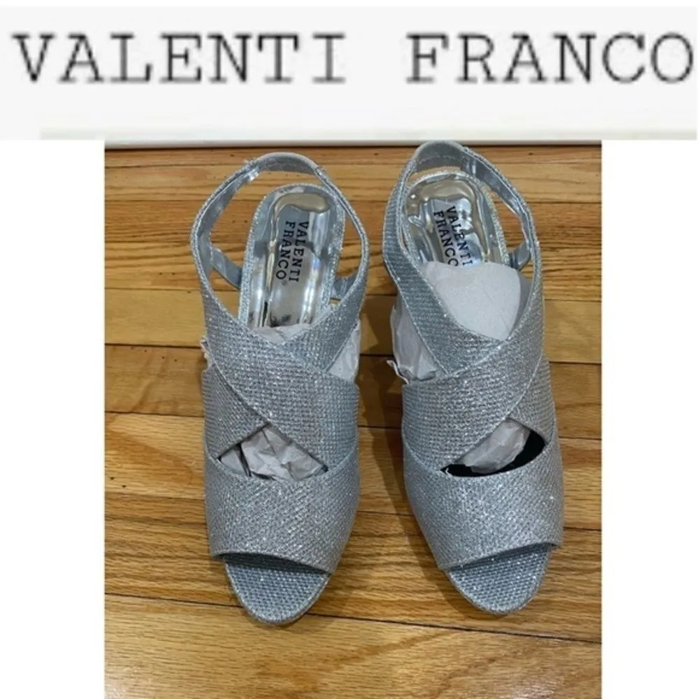 𝅺VALENTINO Franco Glitter Sandals Silver Size 7.5 - Image 7