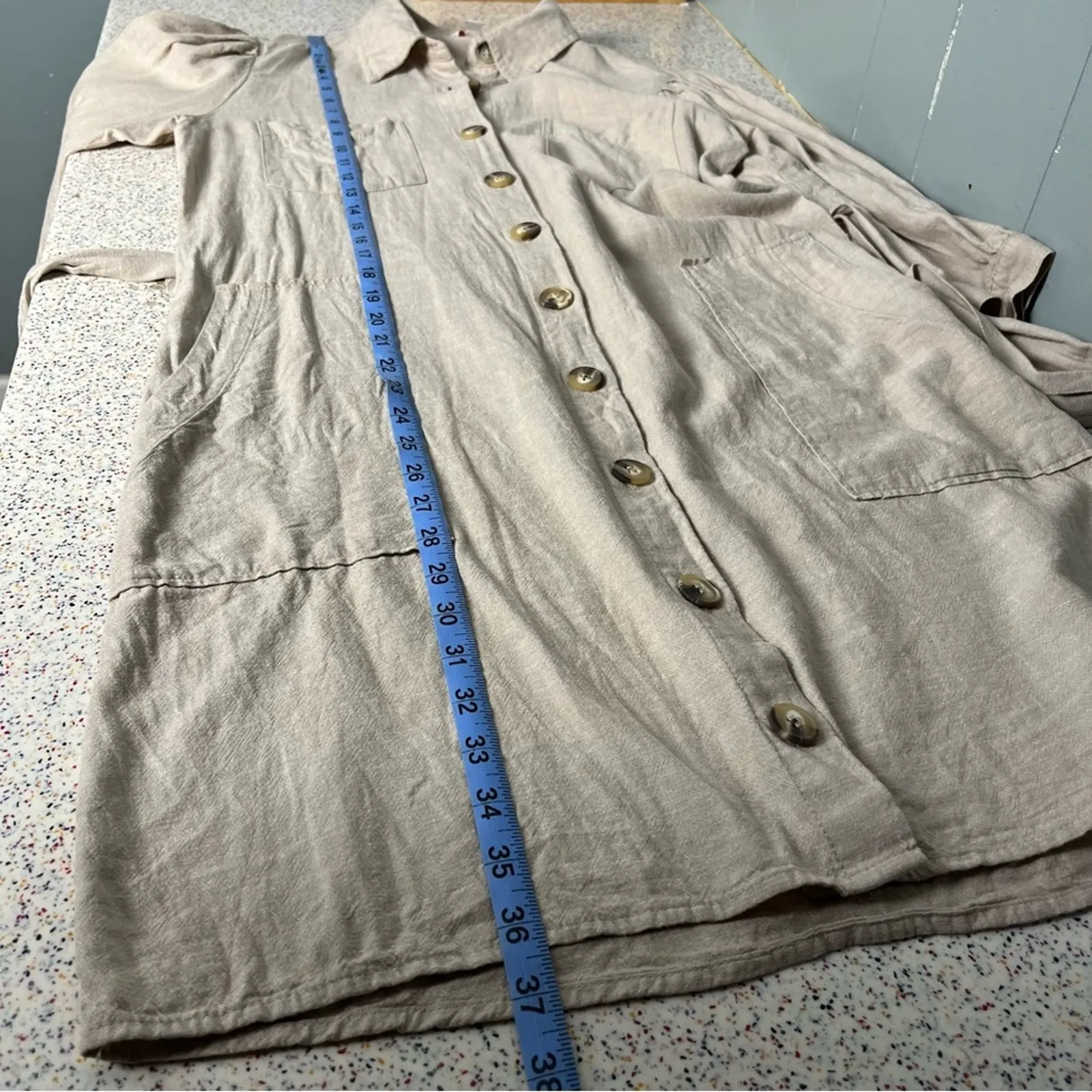 ESPRIT Linen Botton Front Utility Midi Dress Lightweight Khaki Women’s Size S - Image 6