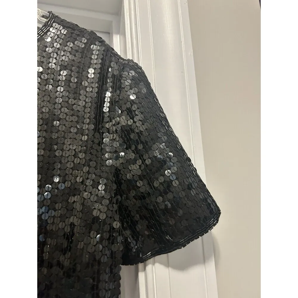 Talbots Petite Vintage 90’s Women's Size Small Black Silk Sequined Top SS - Image 3