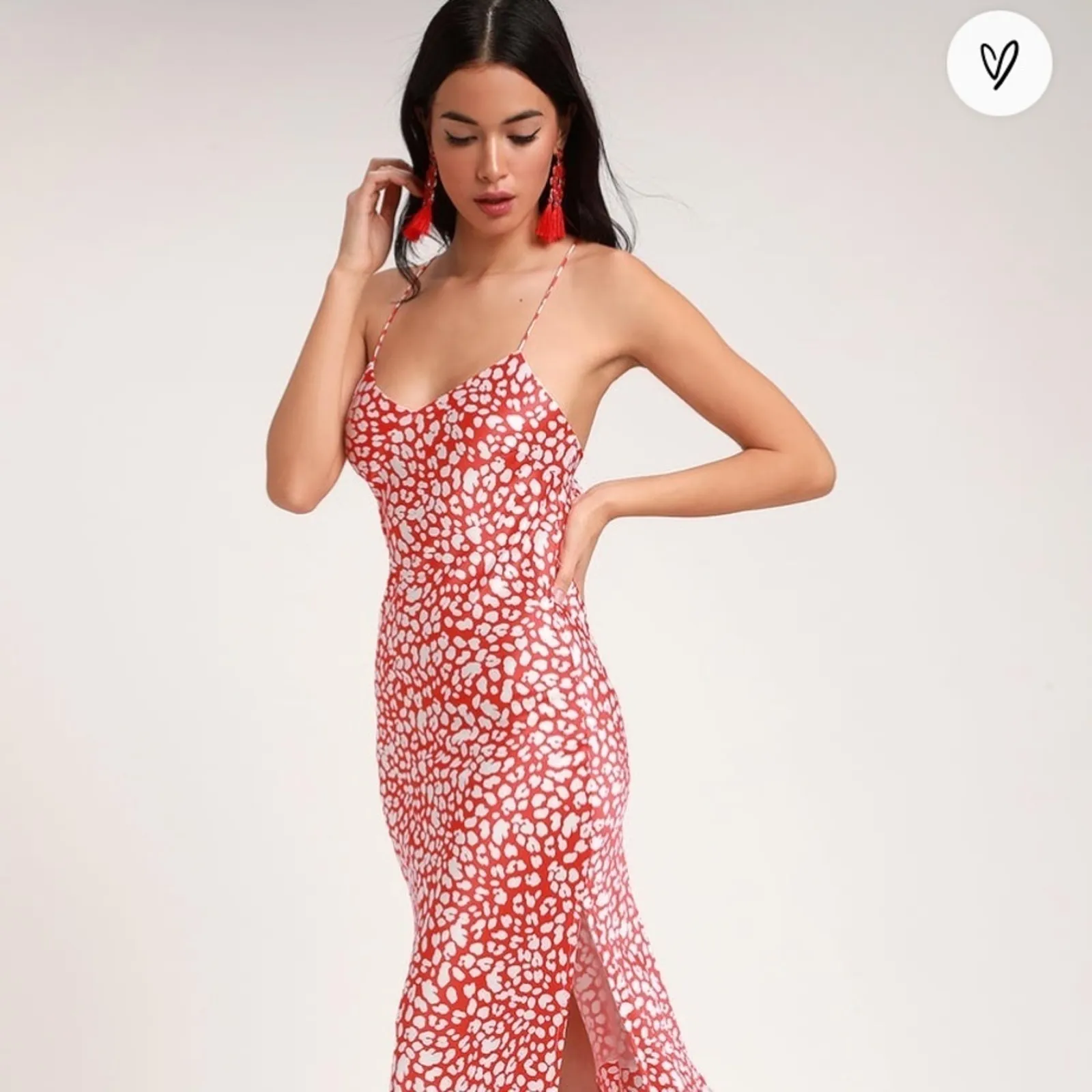 Lulus Calling My Spirit Red Satin Print Midi Slip Dress Cottagecore Size L - Image 11