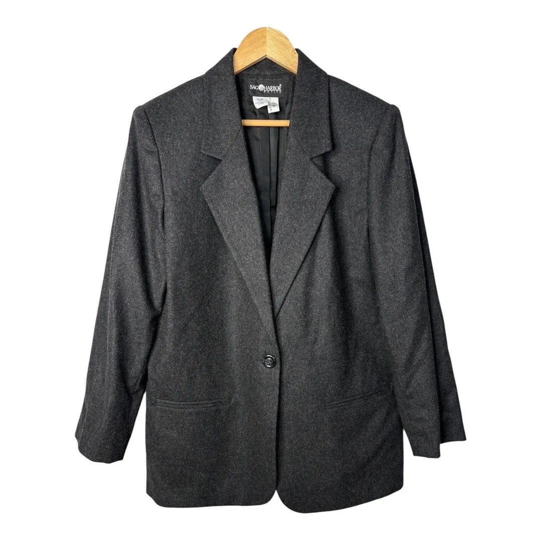 Sag Harbor Petite Gray Wool‎ Blend Skirt Suit Set Business Career Women Size 16P - Image 2