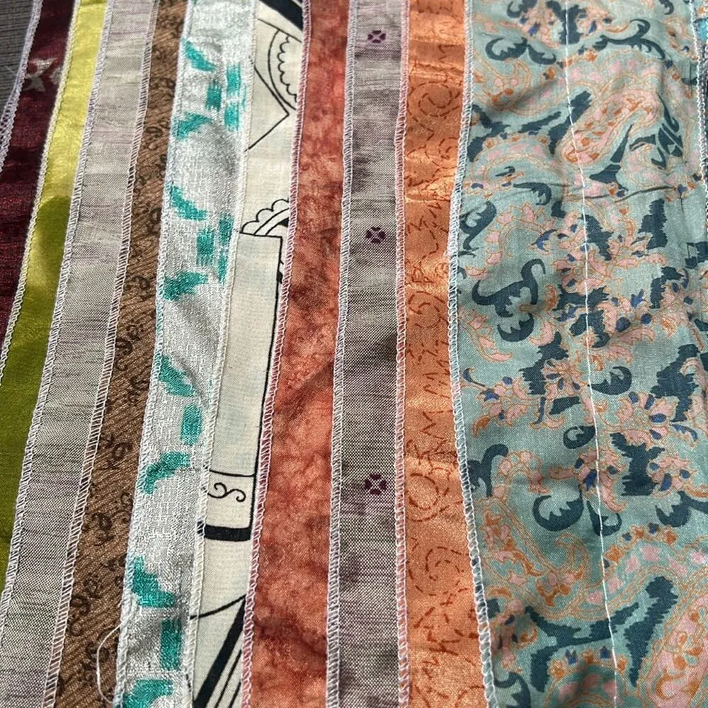 Indian Sari Patches Reversible Scarf, Colorful Striped Scarf - Image 7