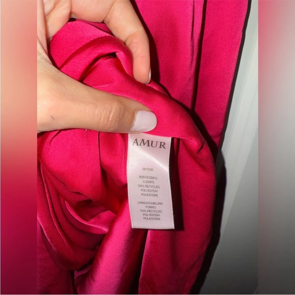 AMUR Deena One Shoulder Midi Dress in Rosie Raspberry Hot Pink Satin Cut Out 4‎ - Image 14