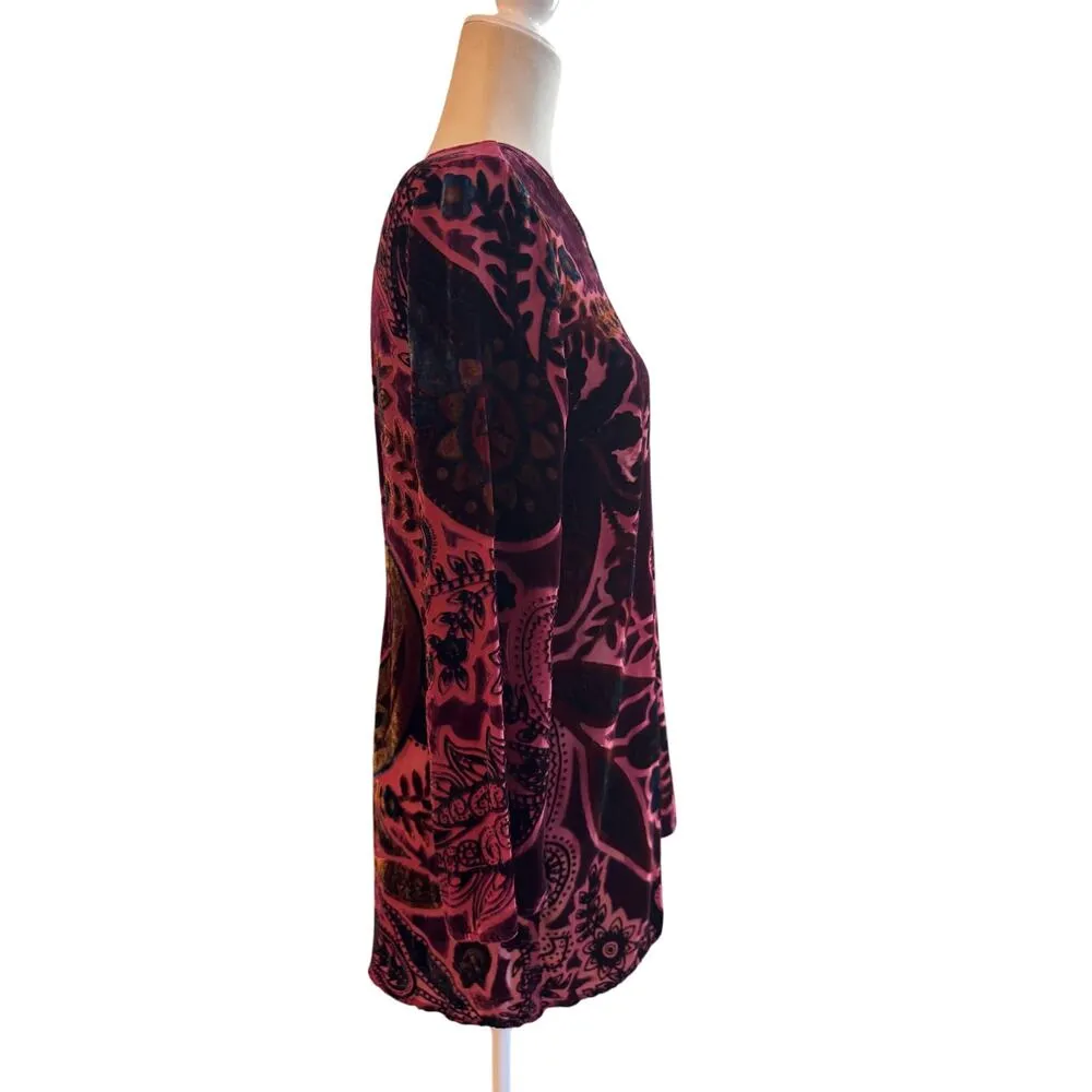 CITRON Santa Monica Velvet Burnout Burgundy Tunic Top Size M Purple Size M - Image 3