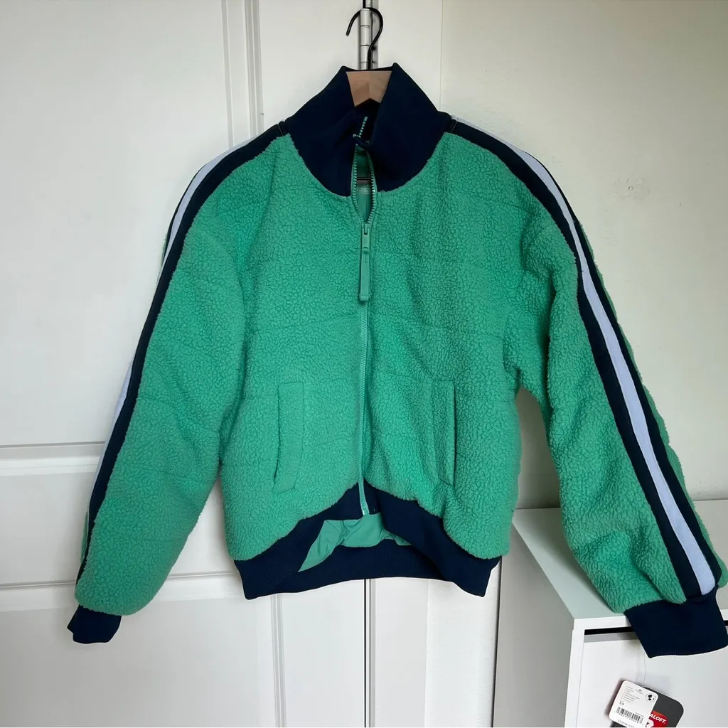 Free People FP Movement Fleece Sherpa Scrunchy Pippa Jacket in Green & Navy - Image 3