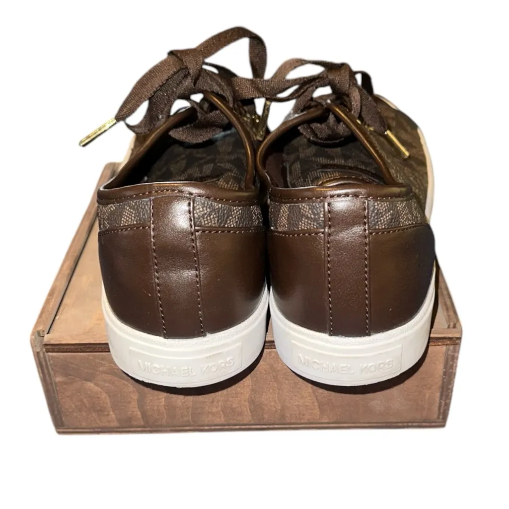 Michael Kors Size 8.5 Womens Monogram  Lace Up City Sneakers Brown and Gold - Image 4