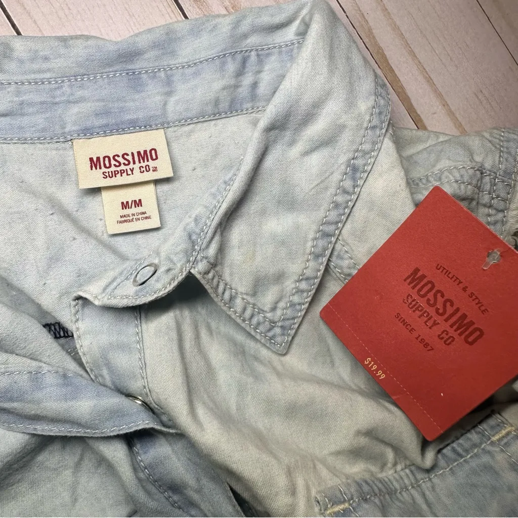 Mossimo‎ Supply Co. Denim Blue Sleeveless Button - Image 4