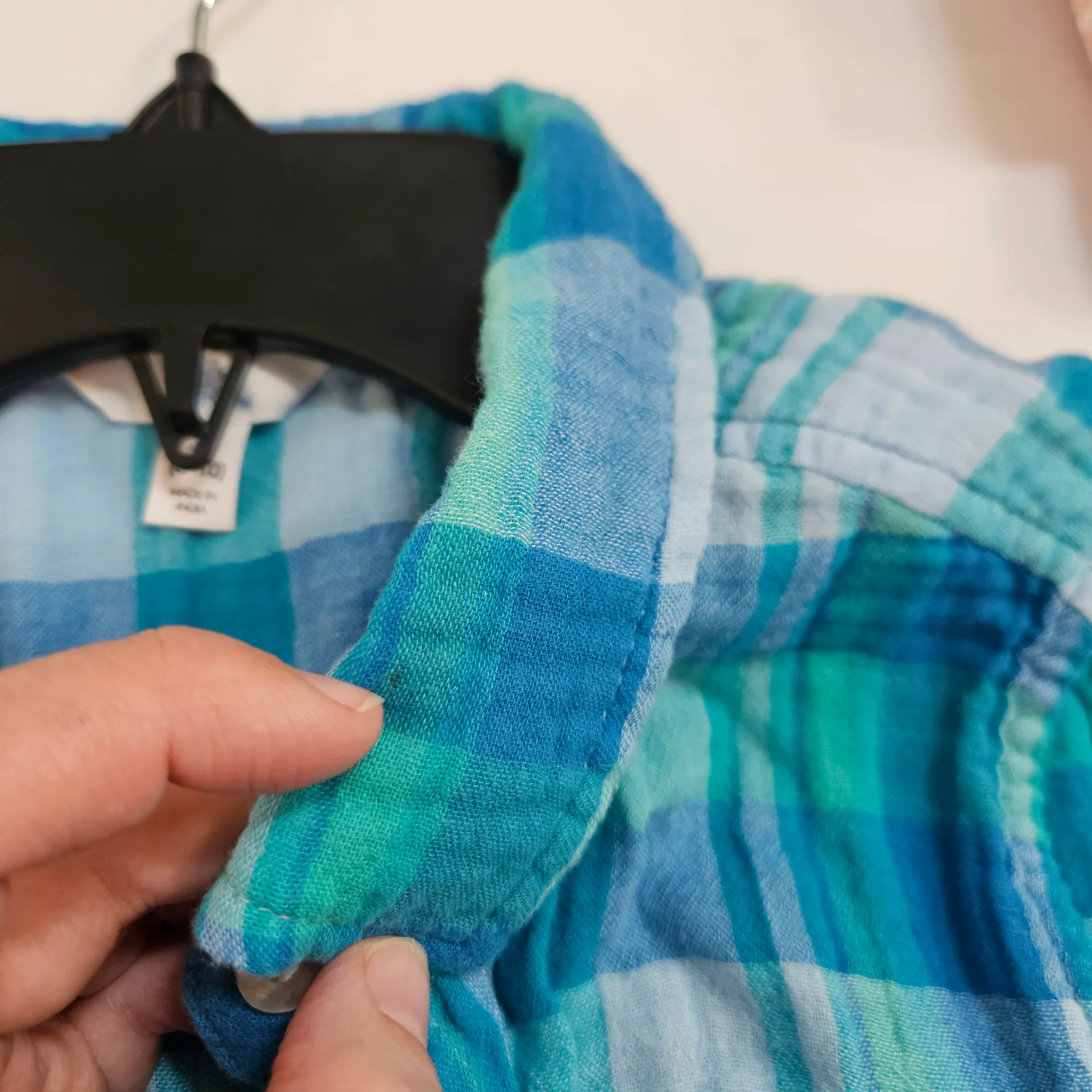 Time & Tru Blue Green Plaid Sleeveless Button Down Tank Top Cotton Blouse Sz M Size M - Image 8