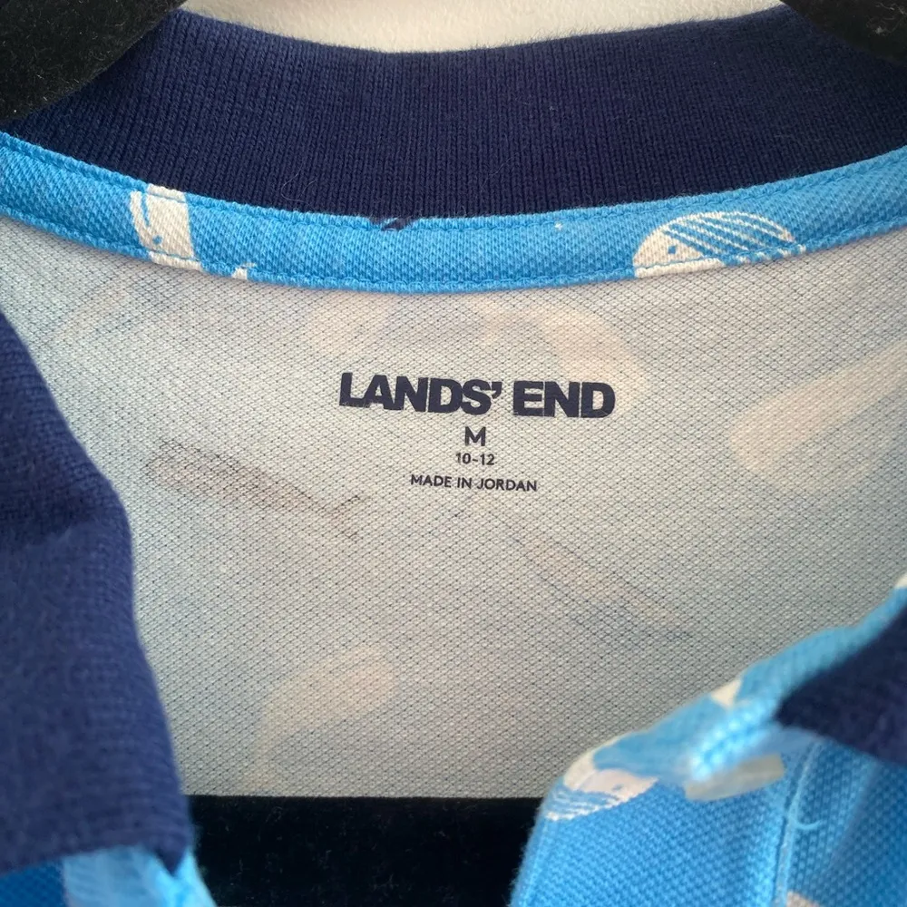 Lands' End Blue Whale Novelty Print Nautical Short Sleeve Polo Golf Shirt Size M - Image 3