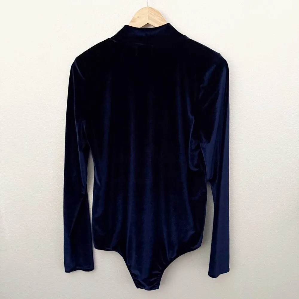 PST BY PROJECT SOCIAL T | Long Sleeve Mock Neck Navy Blue Bodysuit Velvet | XL - Image 3
