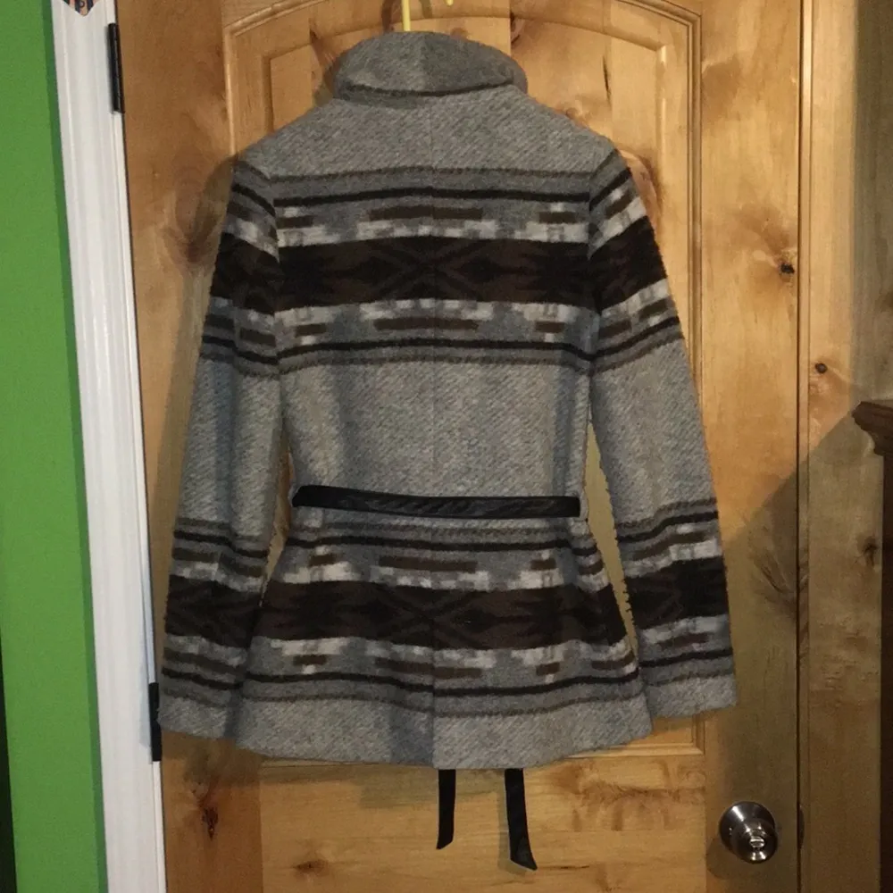 PAIGE Haylynn Heather Gray Custard Brown Zip Up Coat w/ Leather Belt $249 VGUC S - Image 2