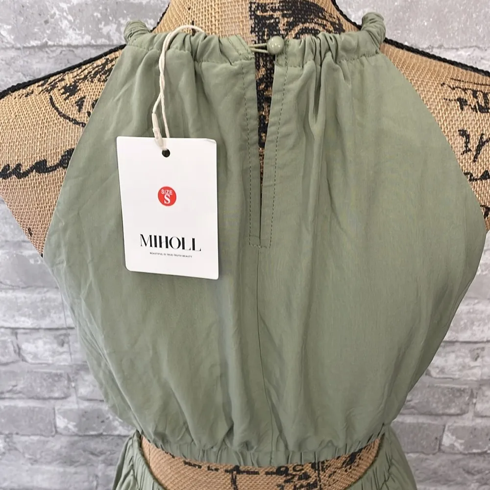 MIHOLL Cutout Halter Neck Tiered Dress Green - Image 5