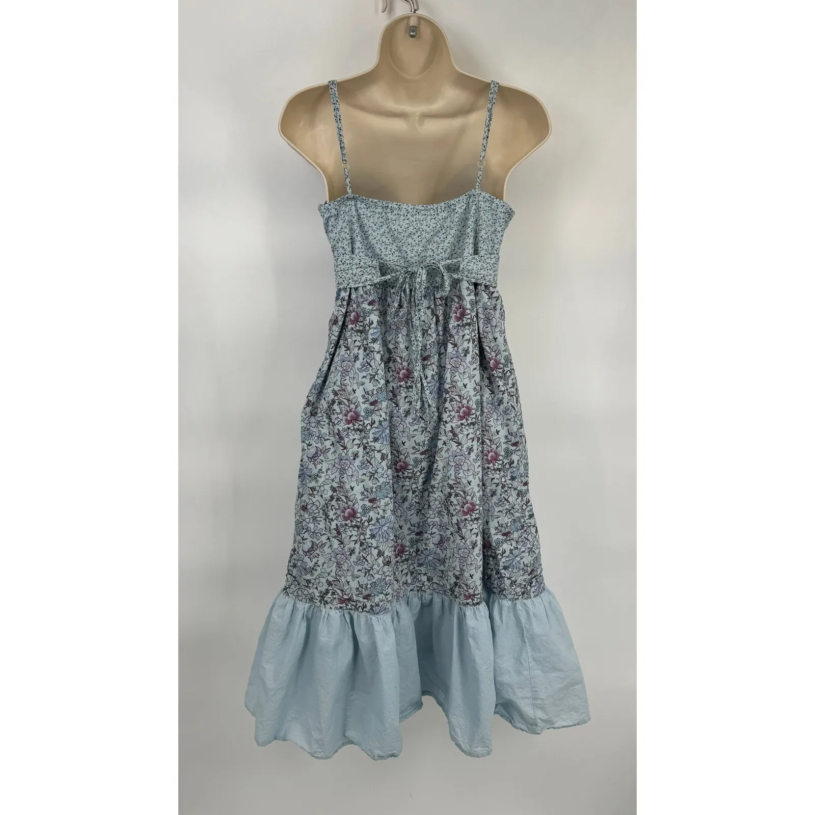 Nick and Mo Ruffle Tiered Midi Dress Womens Small Blue Cotton Floral Country - Image 3