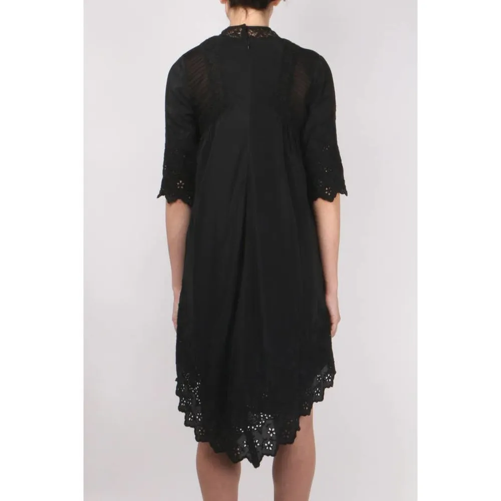 Ulla Johnson Ruby Solid Black Silk Eyelet Lace Knee-Length Dress Size 2 - Image 3