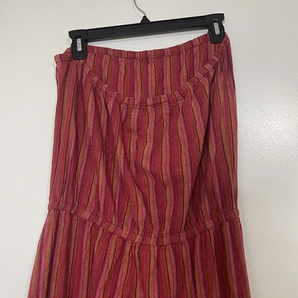 Anthropologie DREW Red stripe strapless emerson split leg Jumpsuit Linen Large - Image 7