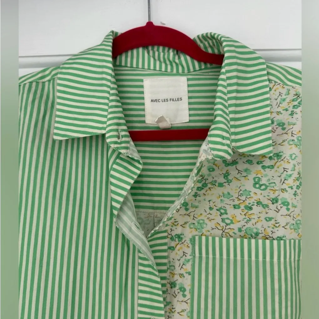 Avec Les Filles Green Striped and Floral Women's Shirt - Image 5