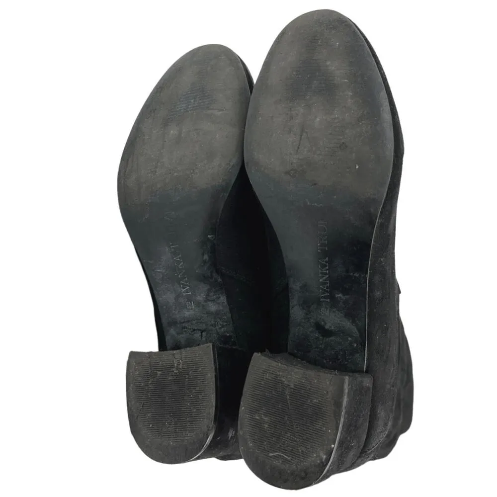 Ivanka Trump Black Suede Knee High Almond Toe Block Heels Western Boots Size 8 - Image 4