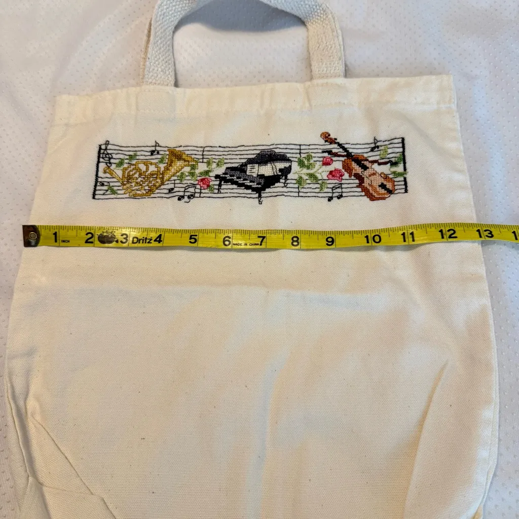Music Themed Cross Stitch Needlepoint Small Tote Bag French Horn Piano Violin - Image 6