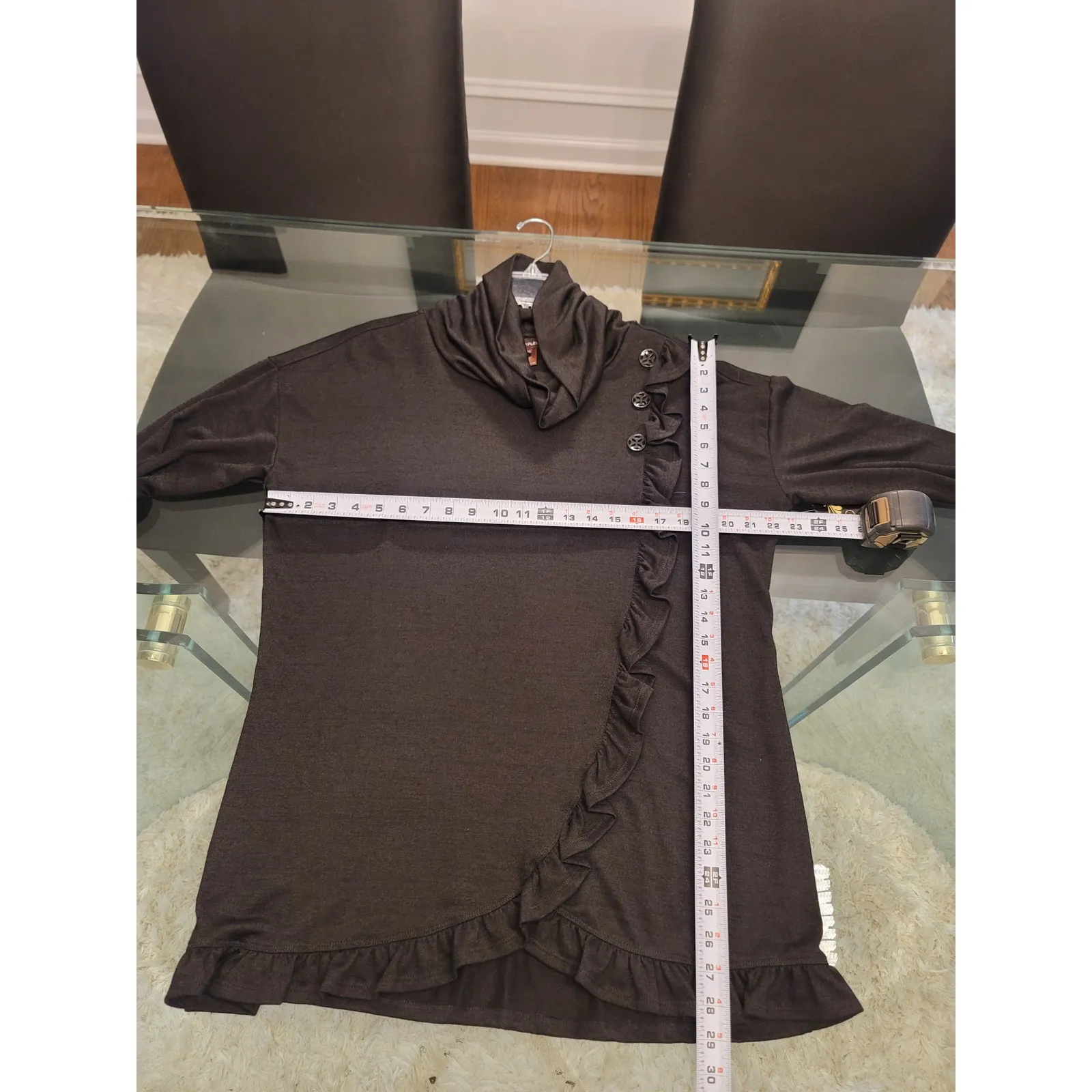 Multiples Sweater Women's Large Black Cowl Neck Long Sleeve Ruffle Hem Stretch - Image 13