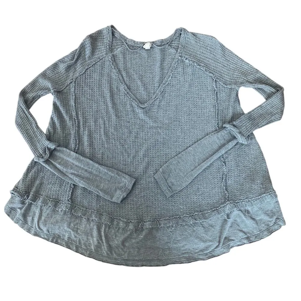 Free People we the free Laguna Gray Waffle sweater thumb holes size xs - Image 3