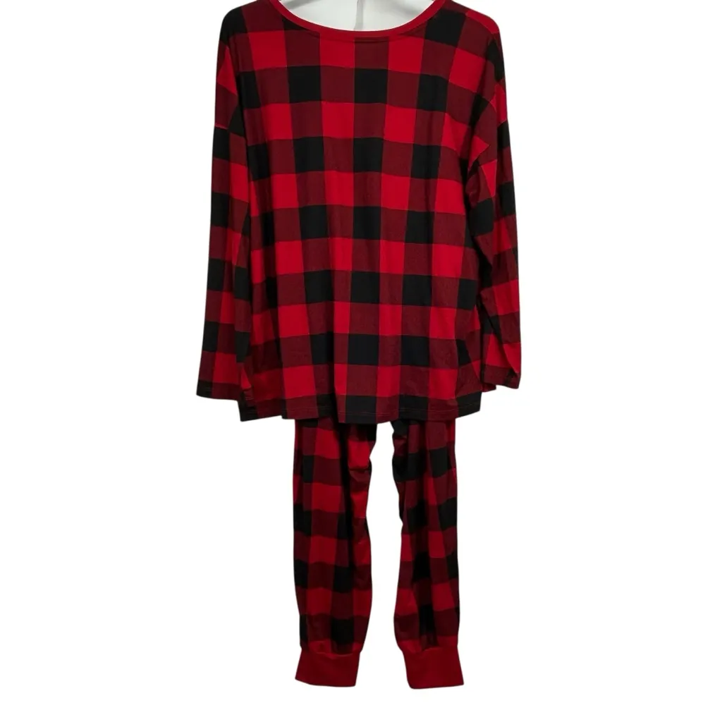 Joyspun Women’s Buffalo Plaid “COZY” Pajama Set – Red/Black Check – Size XL Black - Image 4