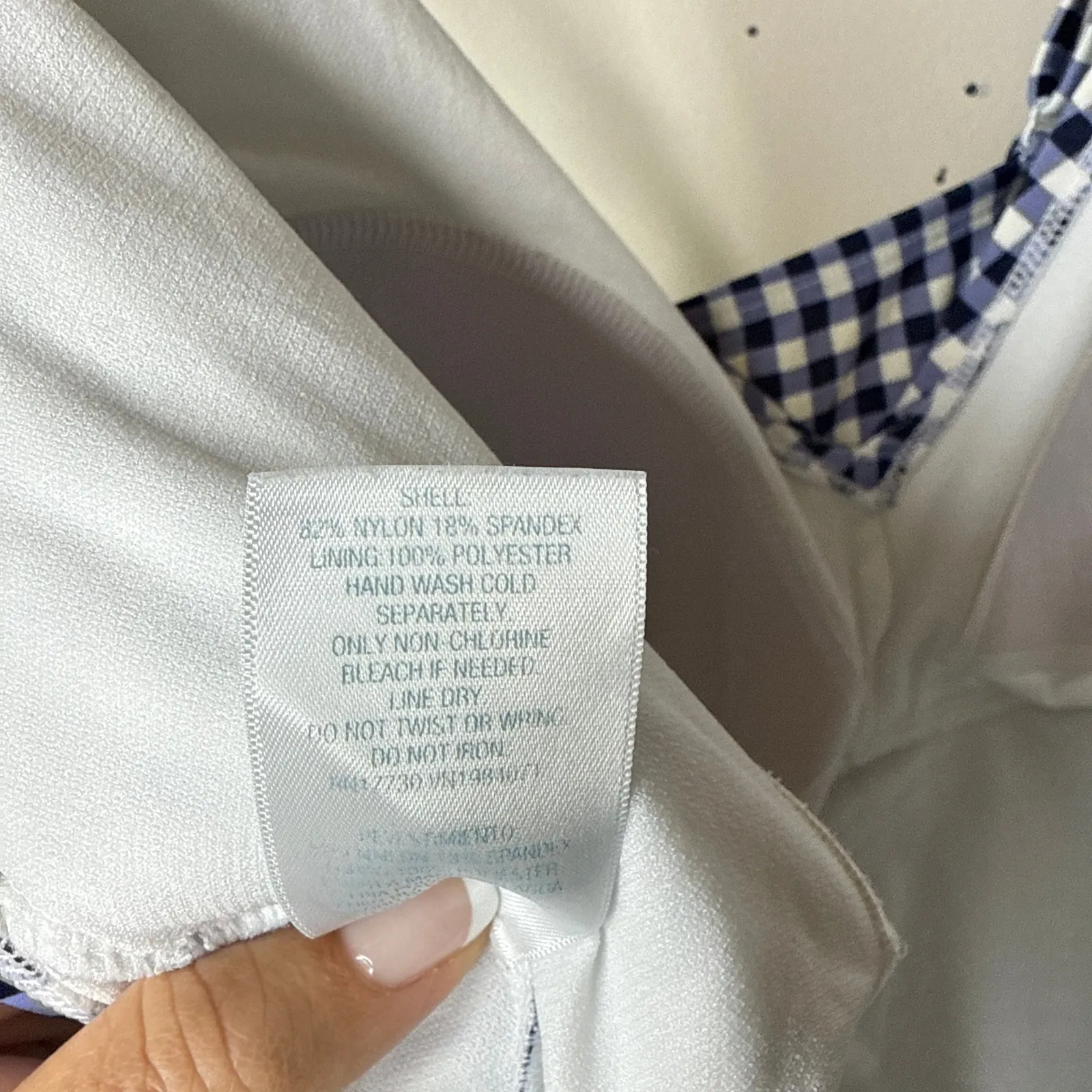 Kona Sol 22W Women's Ruffle Gingham High Coverage One Piece Swimsuit Navy White - Image 11