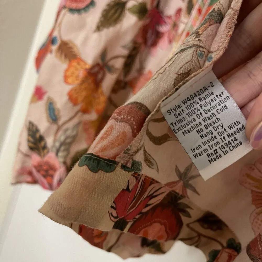 Johnny Was Workshop orange floral Ramie Open front kimono top size Small - Image 4