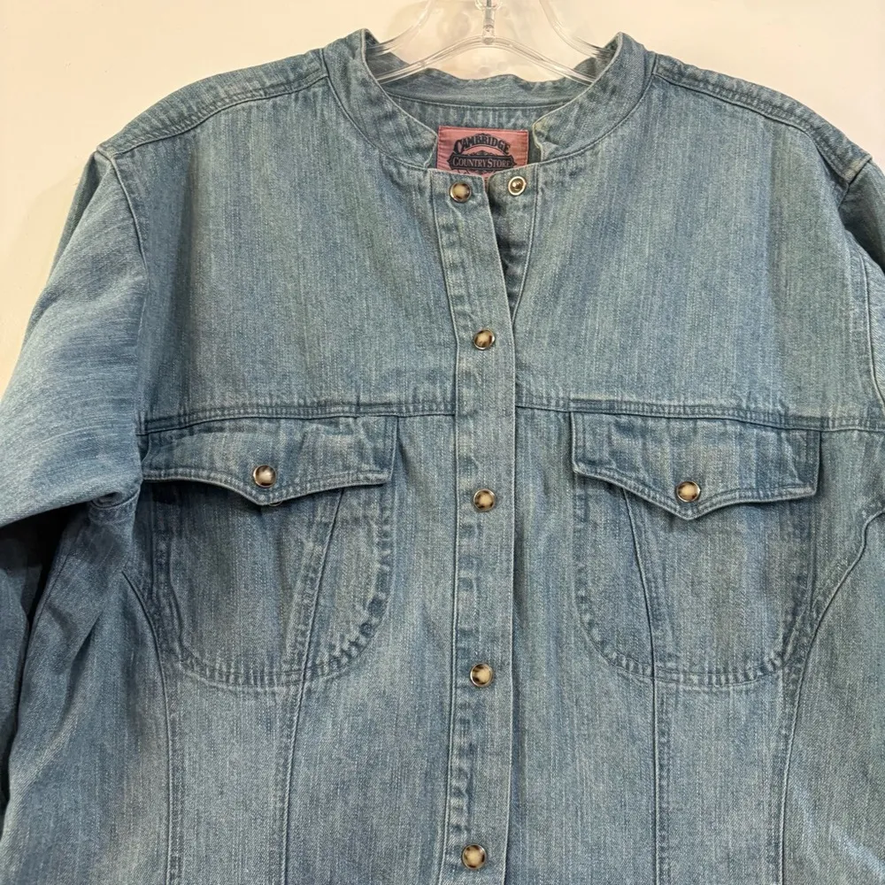 Vintage Denim Maxi Dress Long Line Pearl Snap Buttons Cowgirl Chambray Cottage Blue Size 12 - Image 3