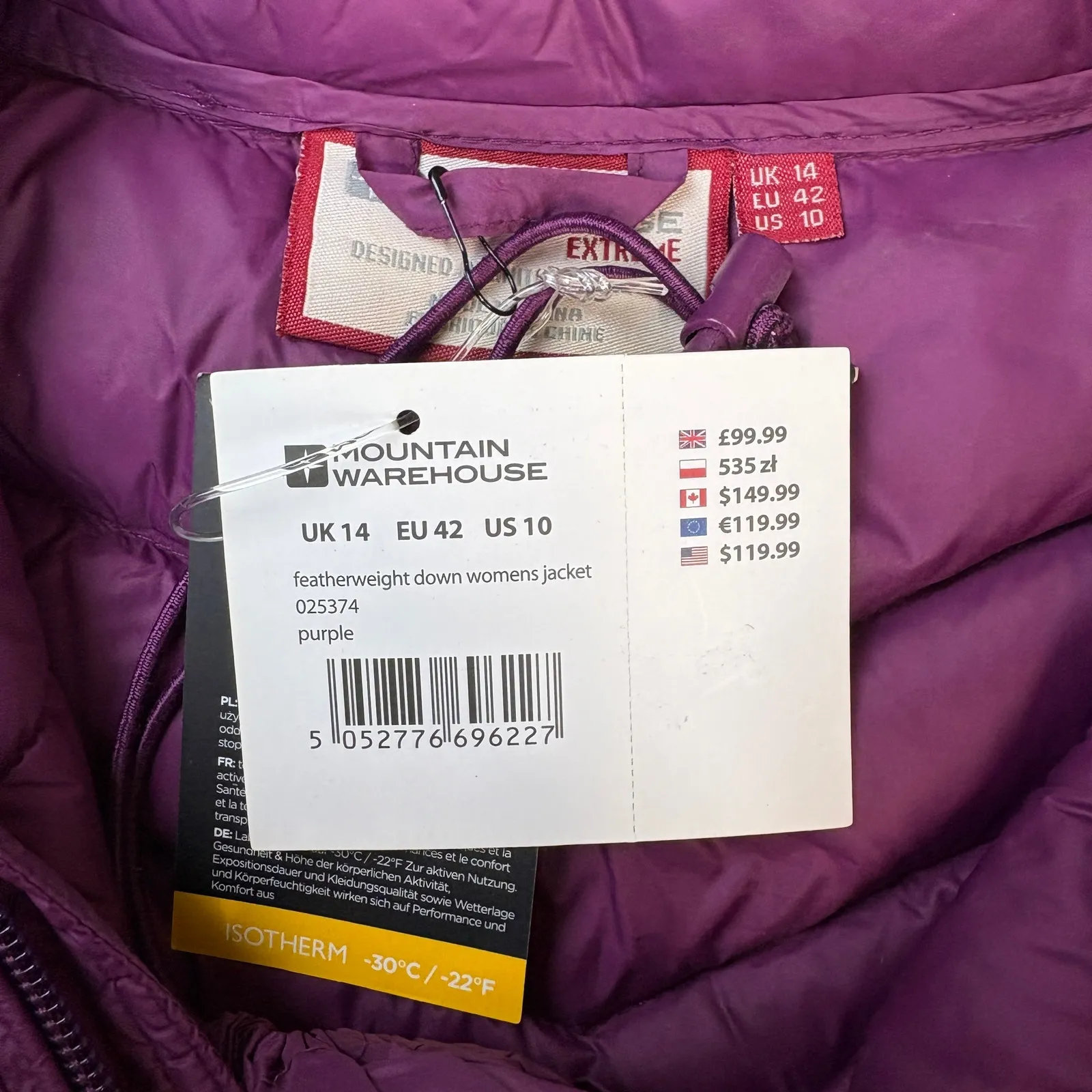Mountain Warehouse NWT Women's Featherweight Packable Down Jacket Purple Size 10 - Image 2