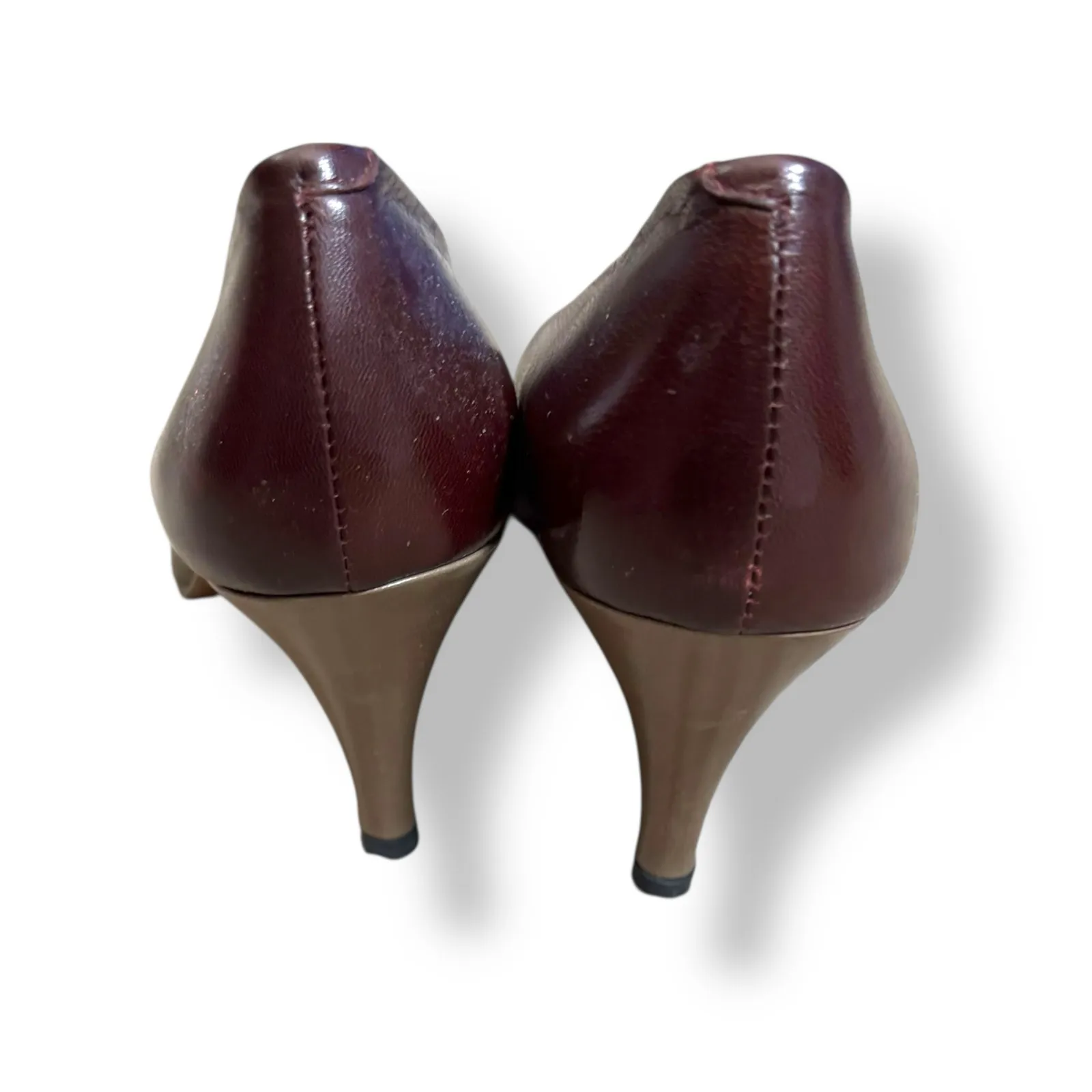 Vintage 80s Burgundy Leather Heels Size 7N Miguel Hernandez Bullock’s Spain Red - Image 4