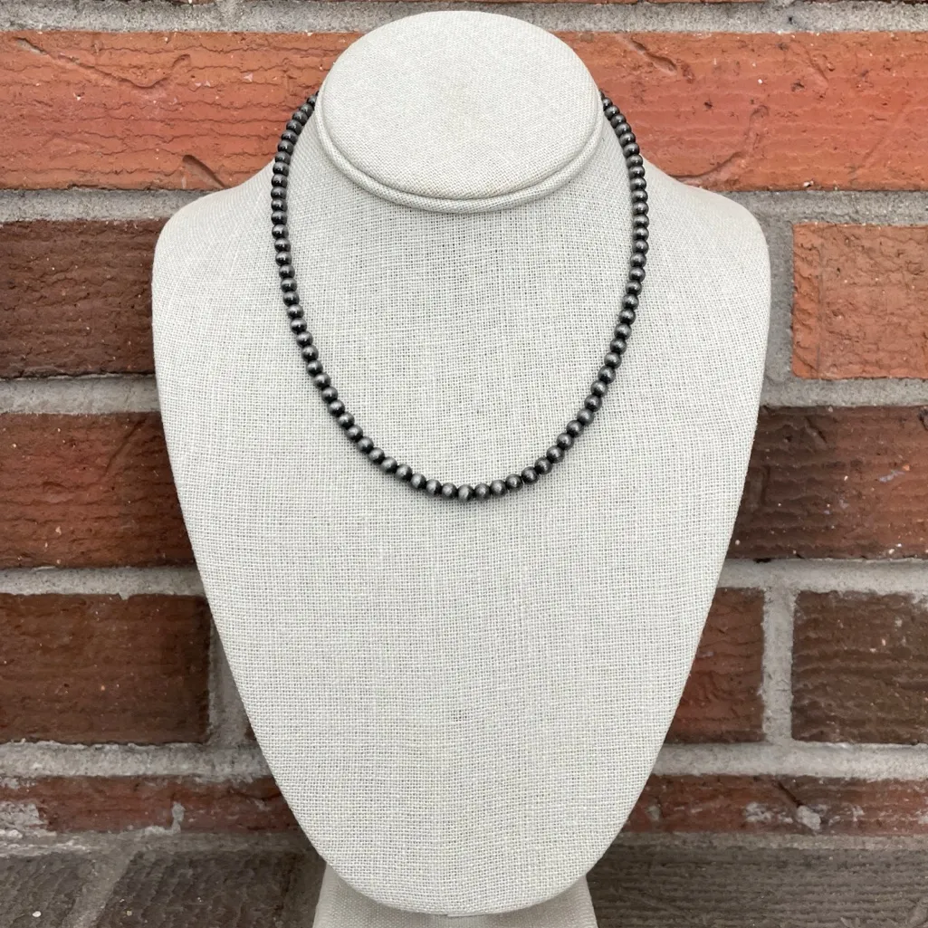 5mm Navajo Style Pearl Necklace Silver - Image 2