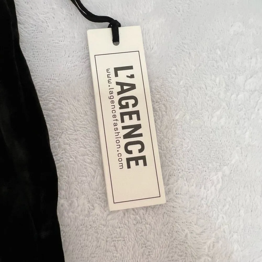 L'AGENCE Bobby Size 2 Velvet Wide Leg Paperbag Pants Black Belted Tie Waist NWT - Image 7