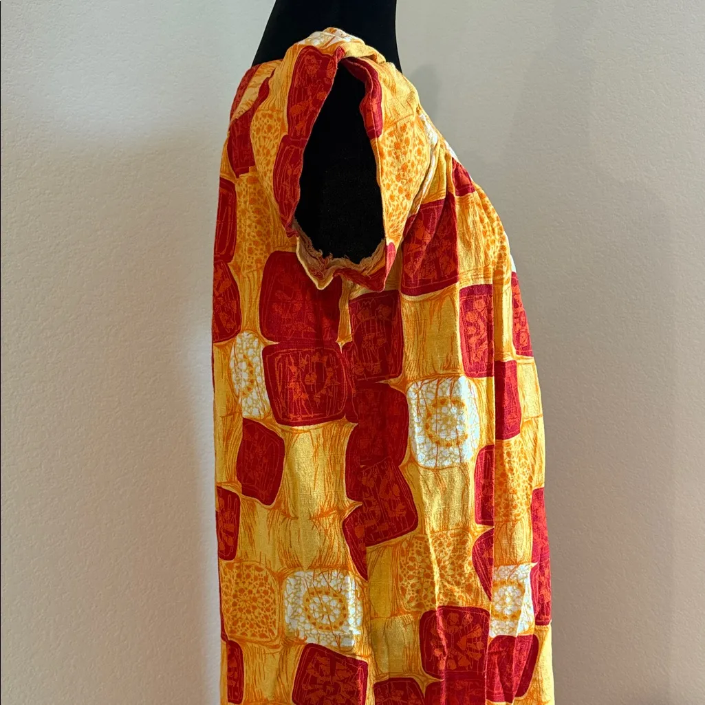 Vintage Made in Hawaii Elegant Red and Yellow Patchwork Maxi Dress Size 14 - Image 8