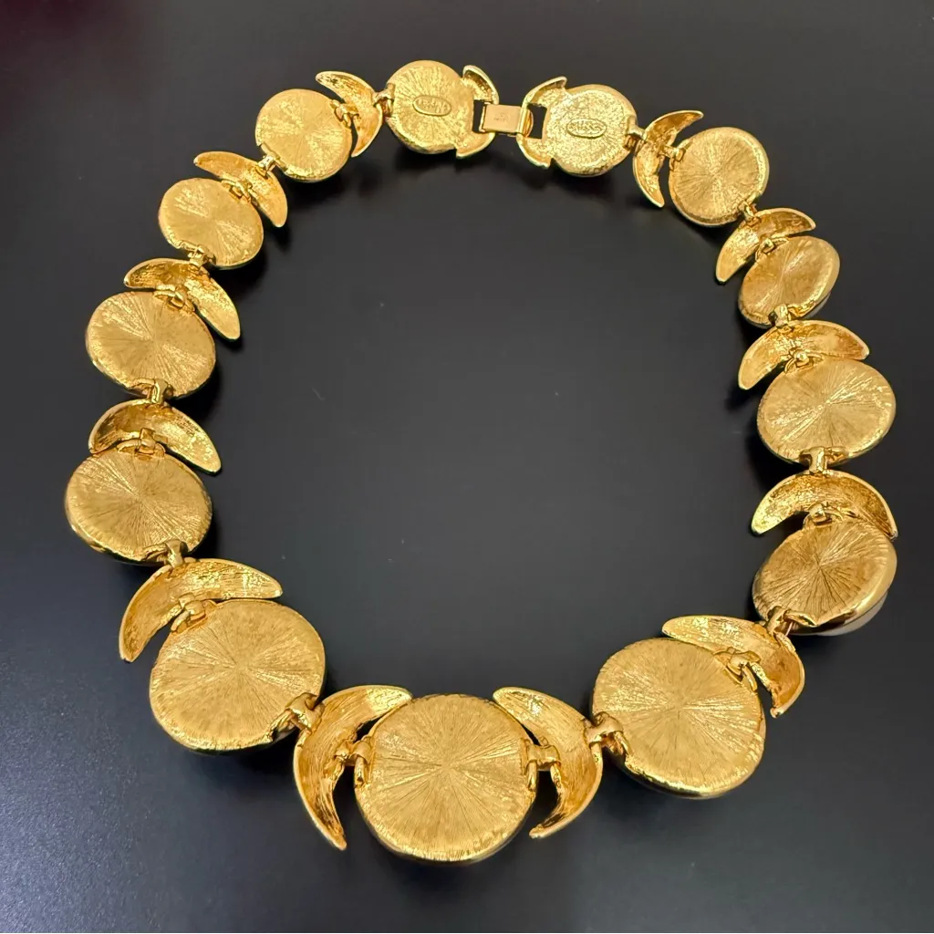 Vintage NAPIER Gold tone Faux Pearl Moon Detail Chunky Statement Necklace 125g. - Image 6