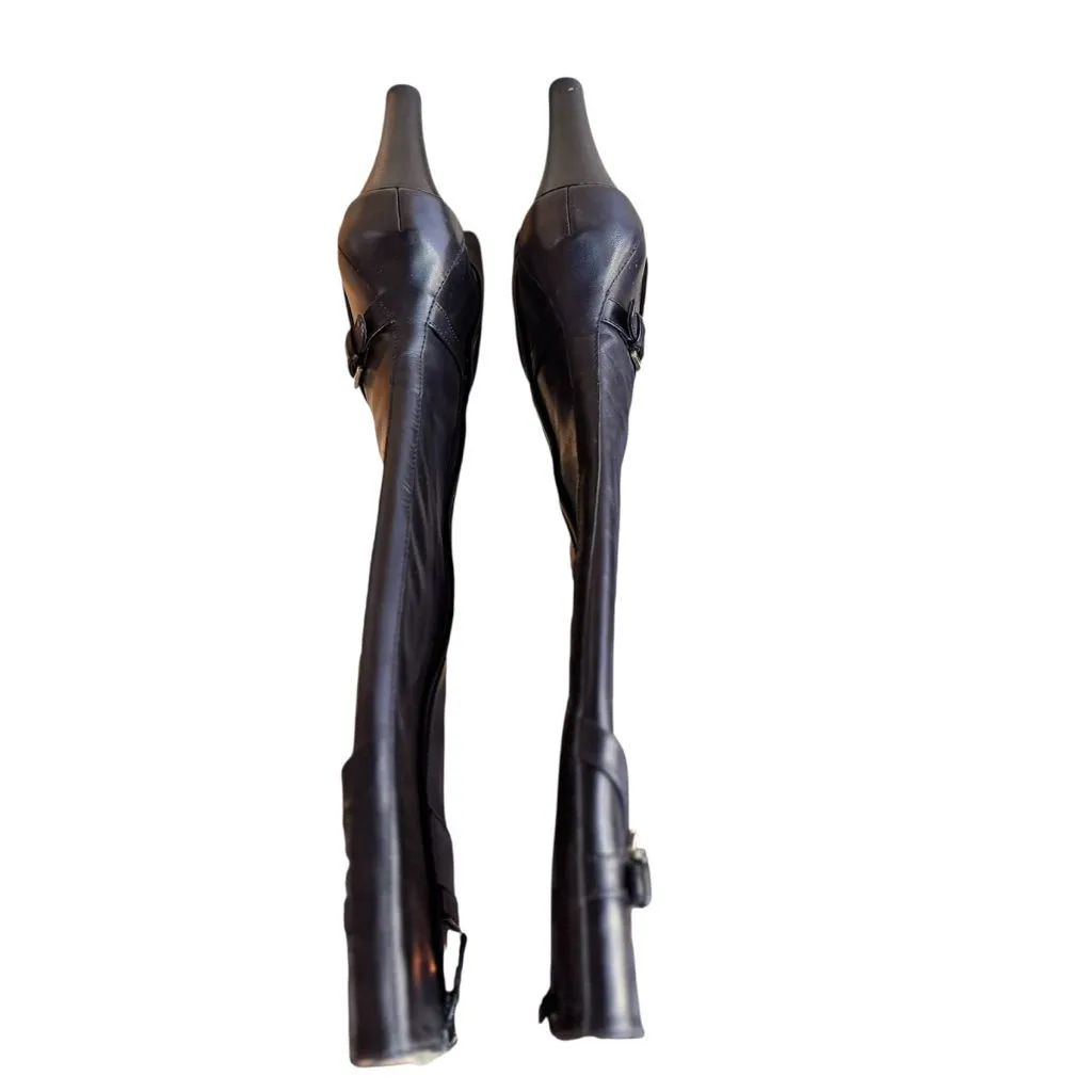 Cole Haan Air Julisa Tall Knee High Leather Boots Black Womens 6.5B Gold Buckle - Image 5