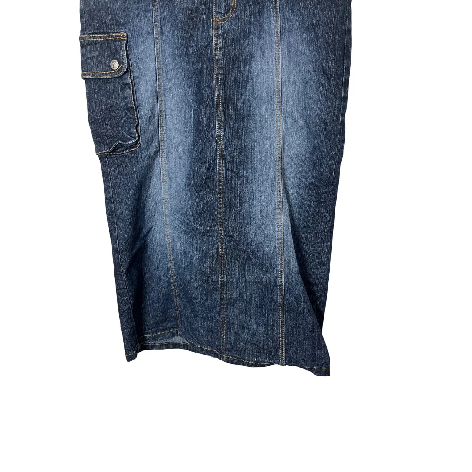 Z Jeans Y2K Denim Maxi Skirt Size 7 Dark Wash Pencil Skirt Cargo Pocket Women's‎ Blue - Image 3