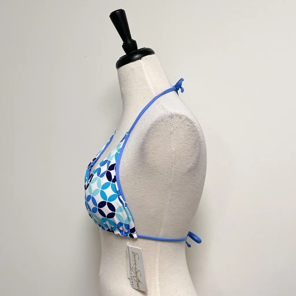 Swim Systems Reversible Iconic Tiles Blue White Sliding Triangle Bikini Top NWT Size L - Image 5