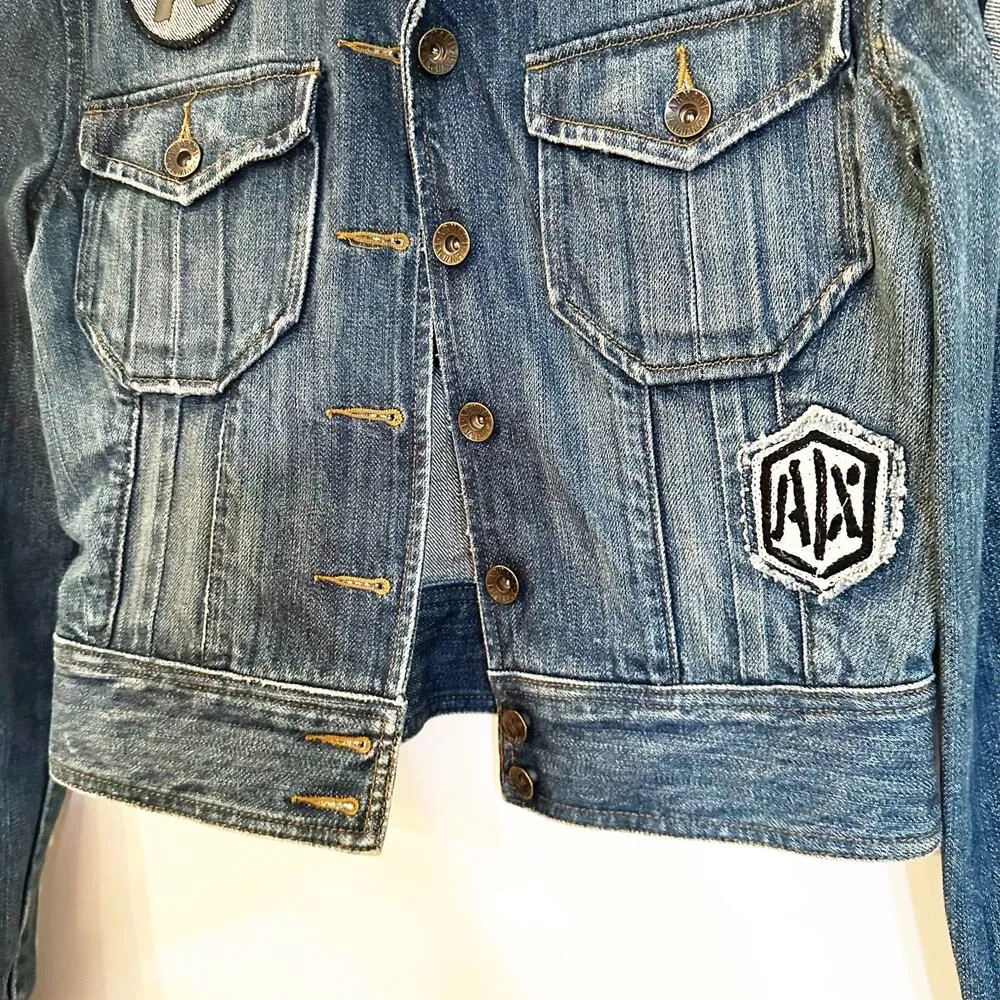 Armani Exchange Denim Jacket sz S Jean Jacket Patchwork Jacket - Image 4