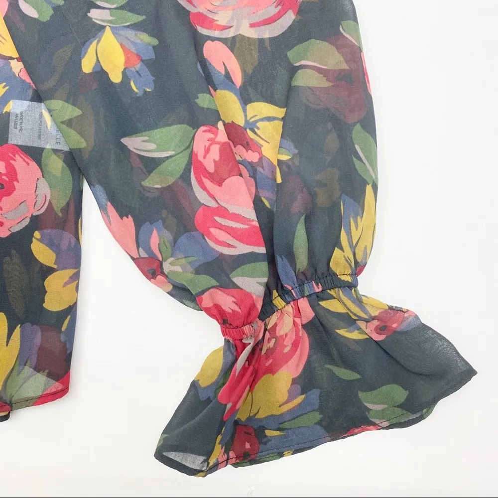Majorelle Floral Ruffle Semi Sheer Peasant Top Boho Bohemian Cottagecore - Image 7