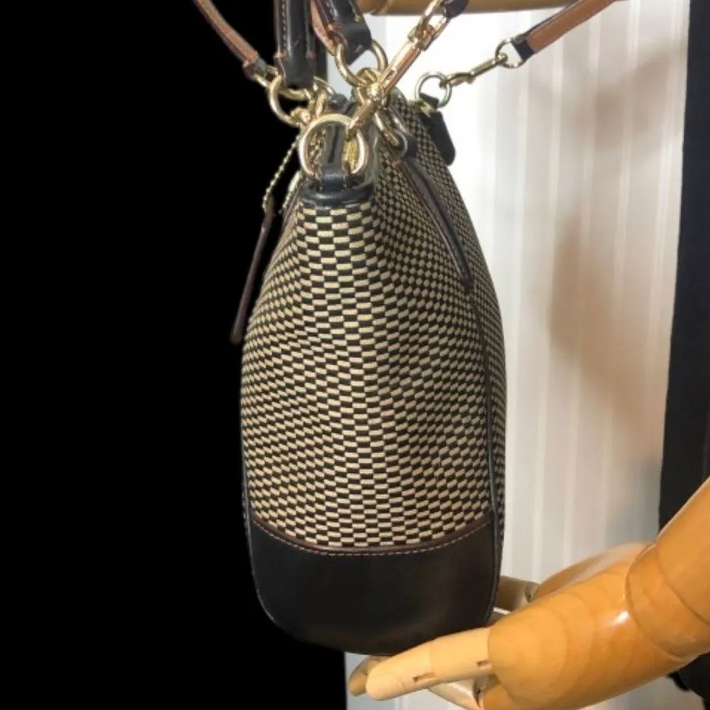 Coach Legacy Black with Cream Jacquard and Leather Color Block Shoulder Bag Tote - Image 5