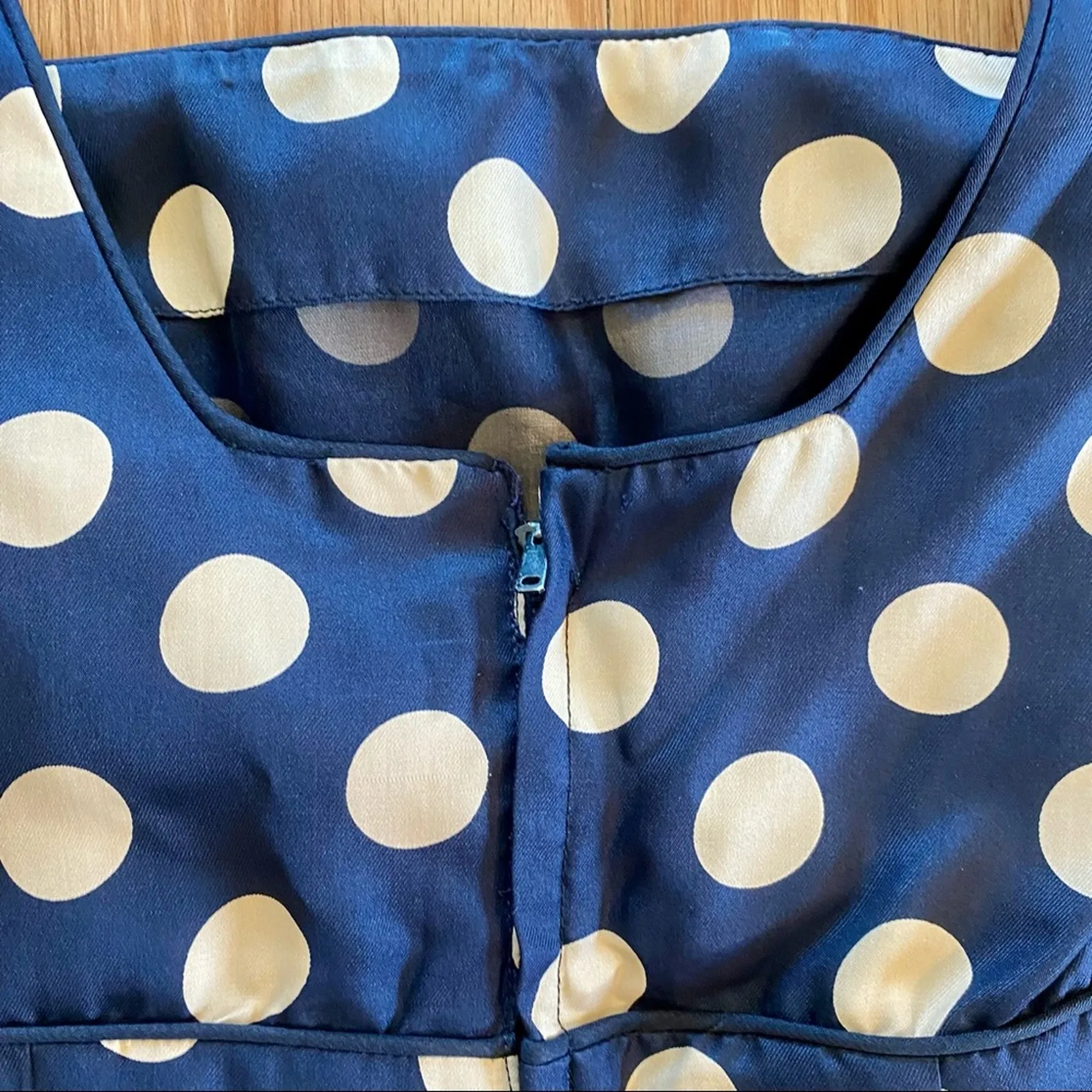 Vintage 1950s Blue Polka Dot Bow Midi Pin - Image 12