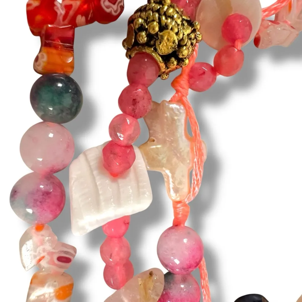 Free People Ariana Ost Rayland Anklet Pink Bohemian Beach Pearl Cross Layered - Image 11